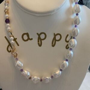 Christian Siriano NWT Necklace gold transparent purple pearls beads